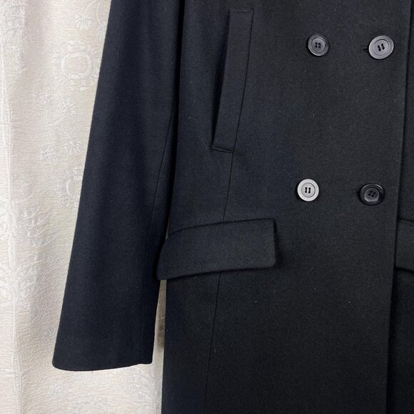 Uniqlo Wool Collection black double breasted stand collar coat midlength peacoat - Picture 4 of 11